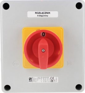 Spamel Łącznik krzywkowy 63A rozłącznik 0-1 (4 - biegunowy)w obudowie OB16 z czołem zamykanym żółto/czerwonym SK63-2.8210\OB16ZC 1