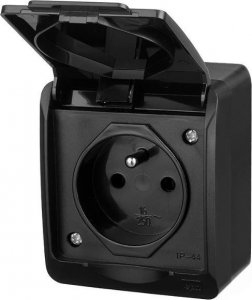 Elektro-Plast HERMES IP44 gniazdo natynkowe pojedyncze z uziemieniem 2P+Z czarne 0321-09 2