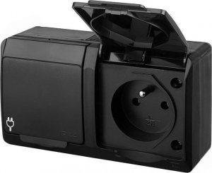 Elektro-Plast HERMES IP44 gniazdo natynkowe podwójne z uziemieniem 2x2P+Z czarne 0322-09 2