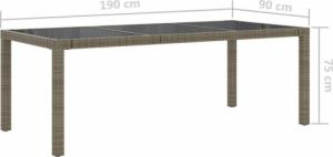 vidaXL vidaXL Stół ogrodowy, szary, 190x90x75 cm, szkło i rattan PE 6