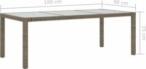 vidaXL vidaXL Stół ogrodowy, szary, 190x90x75 cm, szkło hartowane i rattan PE 6