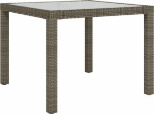 vidaXL vidaXL Stół ogrodowy, 90x90x75 cm, szkło i rattan PE, szary 2