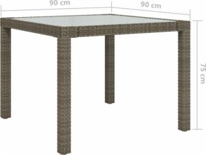 vidaXL vidaXL Stół ogrodowy, 90x90x75 cm, szkło i rattan PE, szary 6