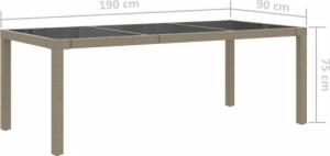 vidaXL vidaXL Stół ogrodowy, beżowy, 190x90x75 cm, szkło i rattan PE 6