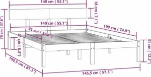vidaXL Rama łóżka z litego drewna sosnowego, 140 x 190 cm 9