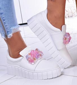 Pantofelek24 Białe skórzane damskie trampki creepersy /E8-2 11654 N0200/ 36 1