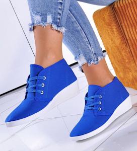 Pantofelek24 Wiązane niebieskie tenisówki na koturnie /C2-3 11145 S197/ 39 2