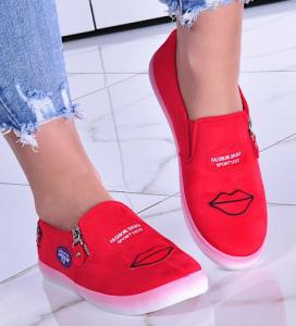Pantofelek24 Zamszowe czerwone trampki slip on z ustami /E10-2 8425 S192/ 36 1