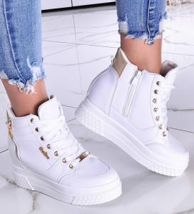 Wiązane białe sneakersy na koturnie i platformie /F8-2 11561 T792/ 36 2