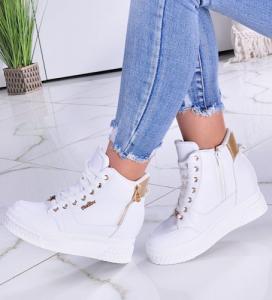 Wiązane białe sneakersy na koturnie i platformie /F8-2 11561 T792/ 36 3