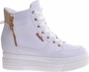 Wiązane białe sneakersy na koturnie i platformie /F8-2 11561 T792/ 36 4