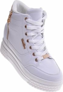 Wiązane białe sneakersy na koturnie i platformie /F8-2 11561 T792/ 36 6