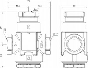 Afriso Zawór temperaturowy ATV 334, DN25, Rp1", kvs 9, 50°C 11