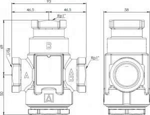 Afriso Zawór temperaturowy ATV 335, DN25, Rp1", kvs 9, 55°C 11