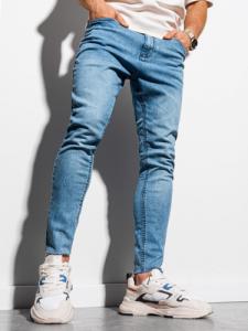 Ombre Spodnie męskie jeansowe P923 - jasnoniebieskie S 1