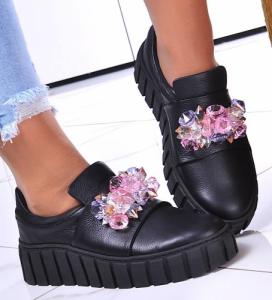 Pantofelek24 Czarne skórzane damskie trampki creepersy /B5-1 11692 N0200/ 39 1