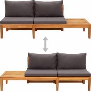vidaXL Ławka ogrodowa ze stolikiem, szare poduszki, drewno akacjowe 2
