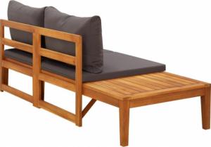 vidaXL Ławka ogrodowa ze stolikiem, szare poduszki, drewno akacjowe 4