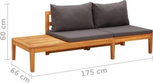 vidaXL Ławka ogrodowa ze stolikiem, szare poduszki, drewno akacjowe 8