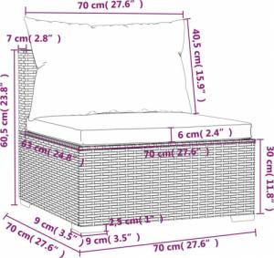 vidaXL vidaXL Środkowy moduł sofy ogrodowej z poduszkami, rattan PE, brązowy 7
