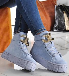 Pantofelek24 Damskie creepersy wysokie Niebieskie /D7-3 10141 S491/ 39 1