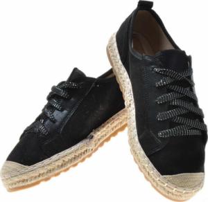 Pantofelek24 Sznurowane damskie półbuty espadryle Czarne /D9-2 6095 S197/ 39 4