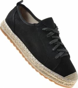 Pantofelek24 Sznurowane damskie półbuty espadryle Czarne /D9-2 6095 S197/ 39 5