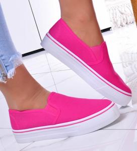Pantofelek24 Fuksjowe tenisówki slip'on na platformie /D9-2 11657 S192/ 37 1