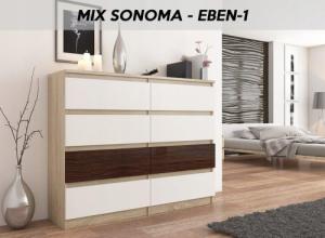 Mobene NOWOCZESNA KOMODA 140CM SZAFKA 8 SZUFLAD SONOMA MIX POŁYSK PL R140S8 MOBENE 3