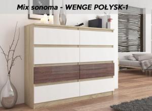 Mobene NOWOCZESNA KOMODA 140CM SZAFKA 8 SZUFLAD SONOMA MIX POŁYSK PL R140S8 MOBENE 6