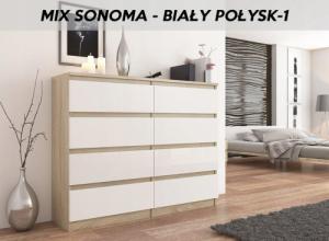 Mobene NOWOCZESNA KOMODA 140CM SZAFKA 8 SZUFLAD SONOMA MIX POŁYSK PL R140S8 MOBENE 8