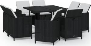 vidaXL 9-cz. zestaw mebli ogrodowych z poduszkami, polirattan, czarny 2