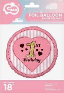 GoDan Balon foliowy 1st Birthday, różowy 45 cm 1
