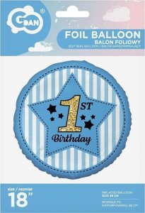 GoDan Balon foliowy 1st Birthday, niebieski 45 cm 1