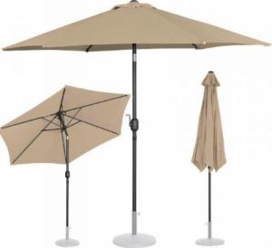 Uniprodo Parasol ogrodowy tarasowy okrągły uchylny z korbką śr. 270 cm szarobrązowy 1