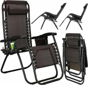 Springos Leżak ogrodowy zero gravity z zagłówkiem beżowo-brązowy 12