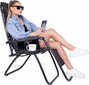 Springos Leżak ogrodowy zero gravity z zagłówkiem beżowo-brązowy 19