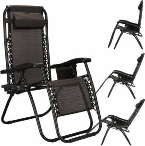 Springos Leżak ogrodowy zero gravity z zagłówkiem beżowo-brązowy 20