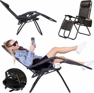 Springos Leżak ogrodowy zero gravity z zagłówkiem beżowo-brązowy 21