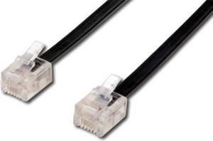 Kabel telefoniczny 4-żyłowy, RJ11 M-RJ11 M, 10m, czarny, do ADSL modem 2