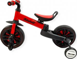 Rowerek biegowy BLUBELL czterokołowy koła pomocnicze i pedały składany 110 czerwony 2