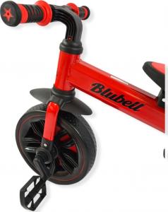Rowerek biegowy BLUBELL czterokołowy koła pomocnicze i pedały składany 110 czerwony 3