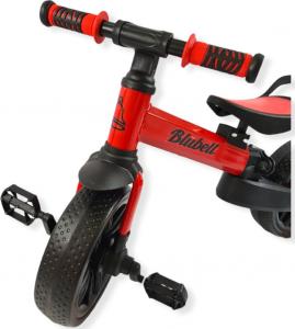 Rowerek biegowy BLUBELL czterokołowy koła pomocnicze i pedały składany 110 czerwony 6