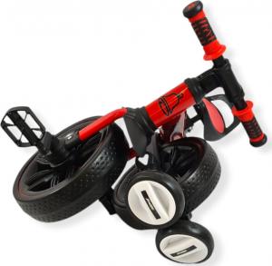 Rowerek biegowy BLUBELL czterokołowy koła pomocnicze i pedały składany 110 czerwony 9