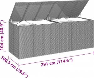 Skrzynia ogrodowa vidaXL vidaXL Skrzynia na poduszki ogrodowe rattan PE, 291x100,5x104cm, szara 5