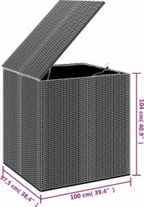 Skrzynia ogrodowa vidaXL vidaXL Skrzynia na poduszki ogrodowe rattan PE 100x97,5x104 cm, czarna 5