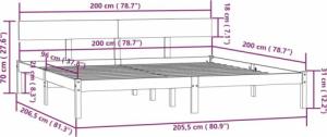 vidaXL vidaXL Rama łóżka, lite drewno sosnowe, 200 x 200 cm 9