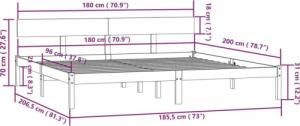 vidaXL vidaXL Rama łóżka, lite drewno sosnowe, 180x200 cm 8
