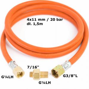 Meva Podłączenie redukcja do butli gazowej turystycznej G 3/8" L - 7/16" wąż 1,5m 2