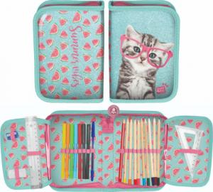 Paso Paso Zestaw szkolny, Młodzieżowy plecak, tornister + Piórnik z wyposażeniem z kotkiem 5